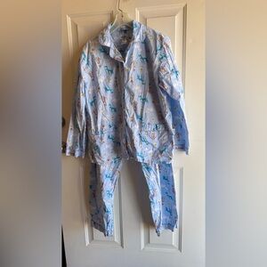 Global Pajama Set Women’s XL Light Blue Dog Print 100% Cotton 2 Piece Sleepwear